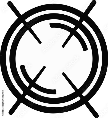 Abstract circular design with crosshairs and concentric arcs