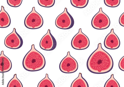Seamless fig fruit pattern with hand-drawn style on white background for textile and packaging design