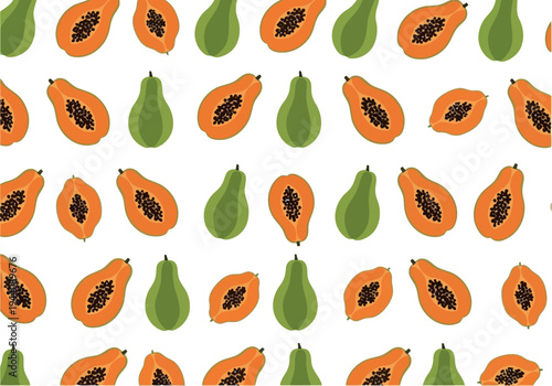 Seamless Tropical Papaya Fruit Pattern Vector Illustration for Summer Textile and Packaging Design