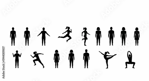 Collection of diverse human silhouette figures in various poses.