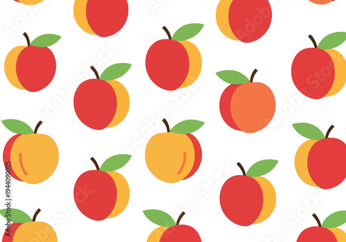Seamless Vector Pattern with Colorful Peaches on White Background for Summer Design Projects