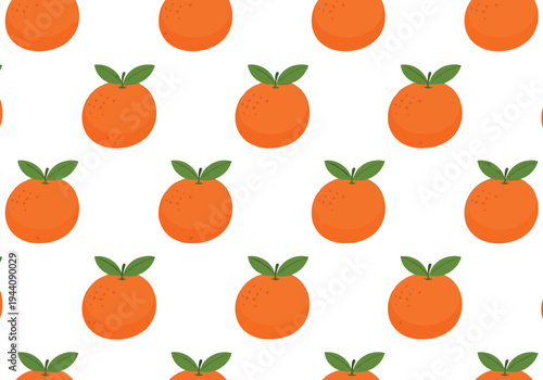 Seamless Orange Fruit Pattern with Green Leaves on White Background for Textile and Packaging Design
