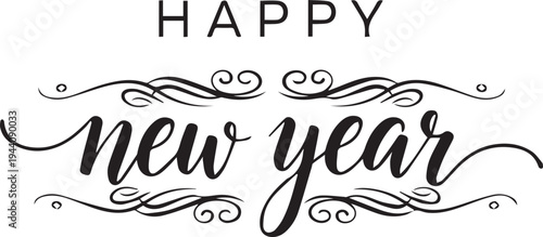 Happy New Year Wishes in Elegant Black Typography on White Background isolated on transparent background, Vector, illustration