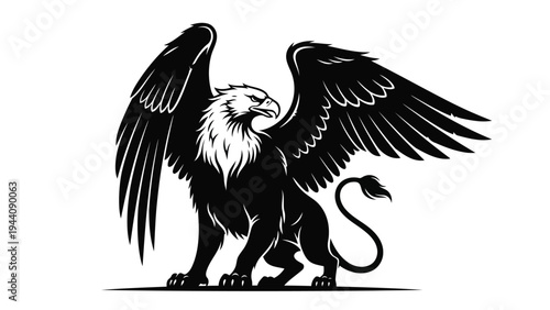 Mythical griffin with majestic wings and fierce gaze standing proudly Vector