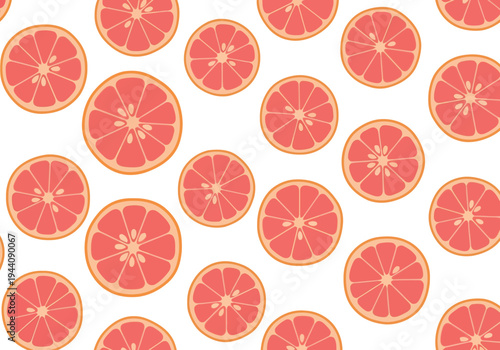 Seamless grapefruit slice pattern background, fresh citrus fruit illustration for summer design projects