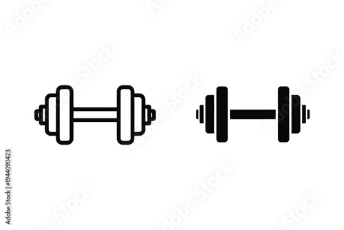 Dumbbell Icons: Weightlifting Equipment in Outline and Solid Black Styles