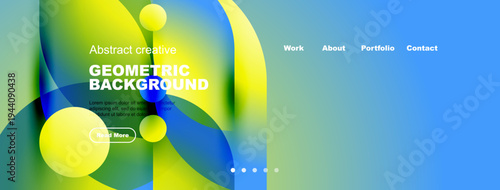Abstract vibrant design. Fluid shapes, bright colors, text overlay, navigation menu present. Modern aesthetic, website header concept.