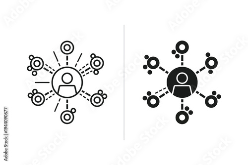 Network or connection icons with a central person and surrounding nodes, outlined and solid.