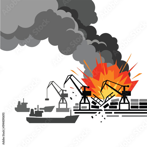 vector flat a damaged port burned by a missile attack 02