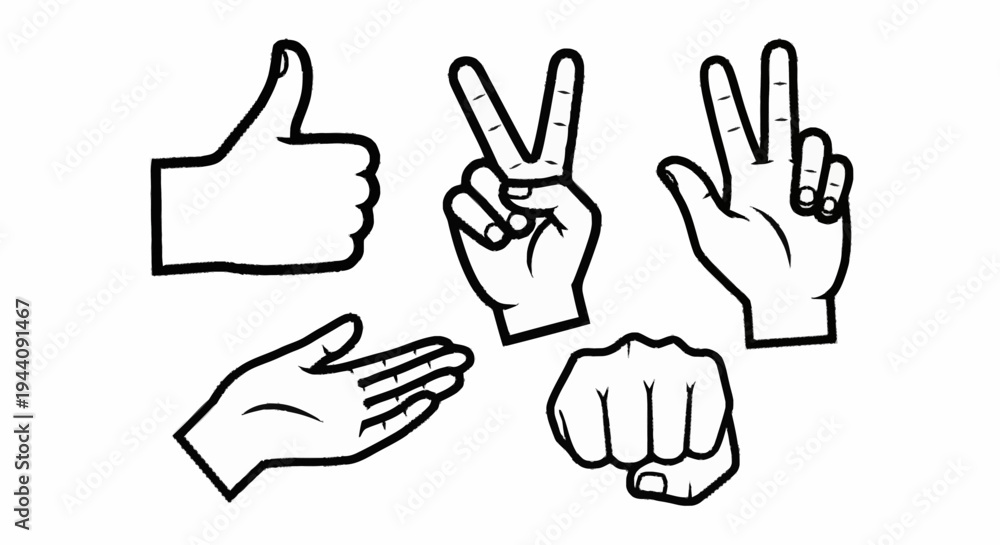 Fototapeta premium Collection of Five Hand Gestures Icons Vector Illustration.