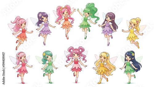 Colorful group of cheerful cartoon girls dancing together in a joyful celebration Vector