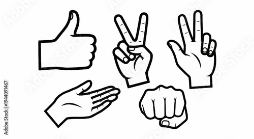 Collection of Five Hand Gestures Icons Vector Illustration.