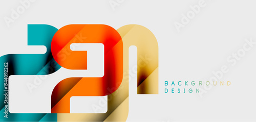 Abstract design features layered numbers, vibrant colors, clean lines. Minimalist composition suits modern graphics, branding projects.
