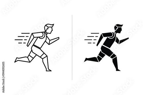 Runner Icon Set, Athlete Speed and Motion, Sports Performance, Sprinting, Line and Solid Style