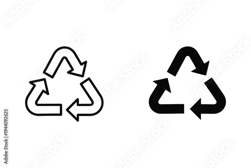 Recycling Symbol Icons, Eco-Friendly, Sustainability, Reuse Arrows, Environmental Protection, Line Art and Solid