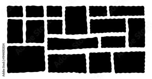 Organic wavy rectangle set. Black abstract geometric frames on white background. Doodle hand-drawn elements with irregular edges. Fluid vector illustration forms ideal for modern graphic design