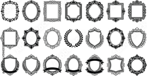 Collection of decorative vintage ornate frames and borders isolated on transparent background