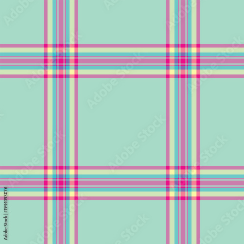 Handsome seamless background vector, straight check tartan fabric. Woman plaid textile pattern texture in pink and mint colors.