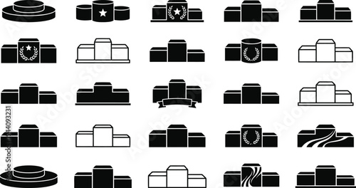 Collection of diverse podium and winner stage icons representing achievement and success in various designs