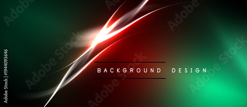 Abstract neon lines intersect dark background. Red, green hues create dynamic visual effect. Modern design element.