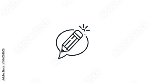 Pencil in speech bubble icon symbol.