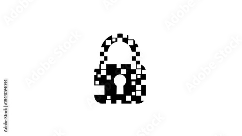 Pixelated black padlock with keyhole.