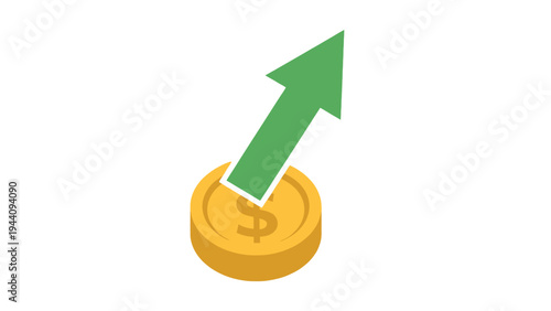 Pound coin with green arrow up.