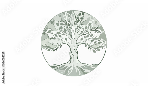 Elegant Tree of Life Round Line Logo Vector Botanical Nature Emblem Design