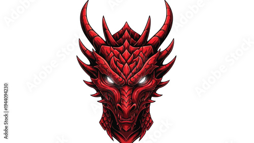 Intricate and detailed fantasy dragon skull design with vibrant red and black hues Vector