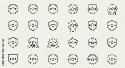 Collection of hand-drawn award badges and emblems.