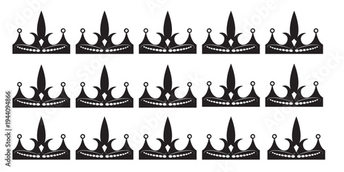 Luxury Crown Icon Bundle in Black, Elegant Heraldic Royal Design Elements