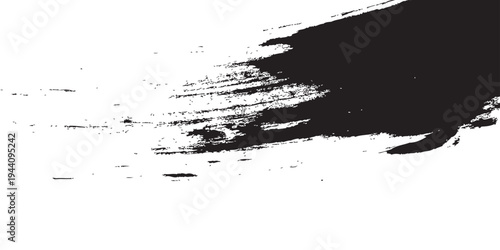 abstract brushstroke image in black ink against a stark white backdrop. The bold dark mass bleeds into broken textures, resembling erosion, stormy skies, or weathered surfaces. A modern expression