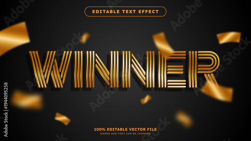 Winner Gold 3D Realistic Editable Text Effect with Gold Confetti