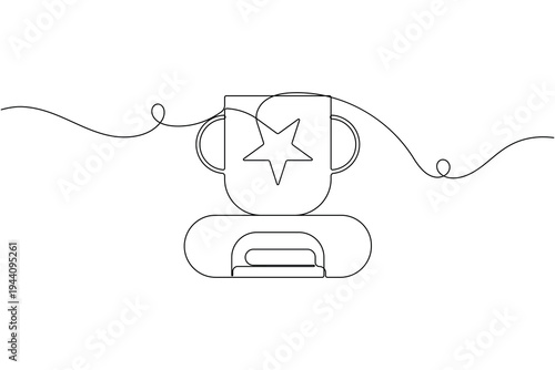 Top winner trophy with star sign icon continuous one line drawing on white background minimalist award symbol outline vector illustration