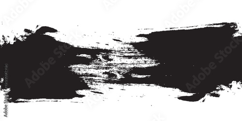 abstract brushstroke image in black ink against a stark white backdrop. The bold dark mass bleeds into broken textures, resembling erosion, stormy skies, or weathered surfaces. A modern expression