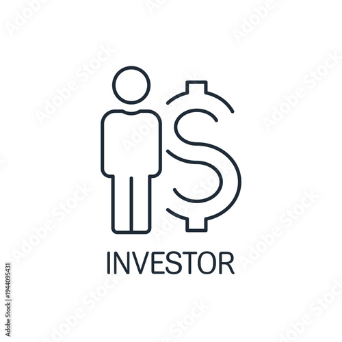 A man with a dollar. A financial investor.Vector linear icon  illustration isolated on white background.