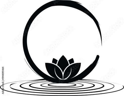 A serene lotus flower in rippling water with circular harmony