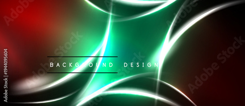 Abstract neon lines create dynamic background. Vivid green dominates center, fading to red edges. Modern design element.