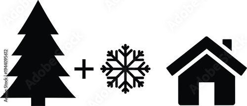 Winter holiday home and christmas tree icon combination
