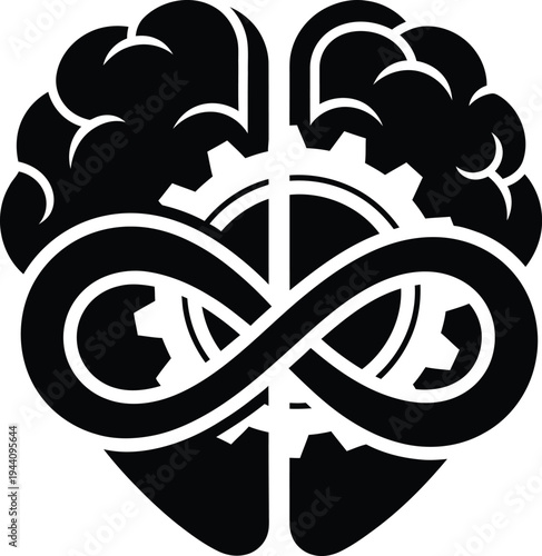 Interconnected infinity symbol with heart and brain design
