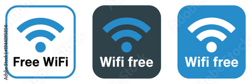 Free WiFi signs with wireless internet symbols and text