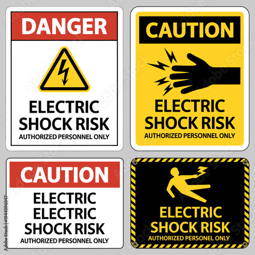 Electric shock risk warning signs for authorized personnel only