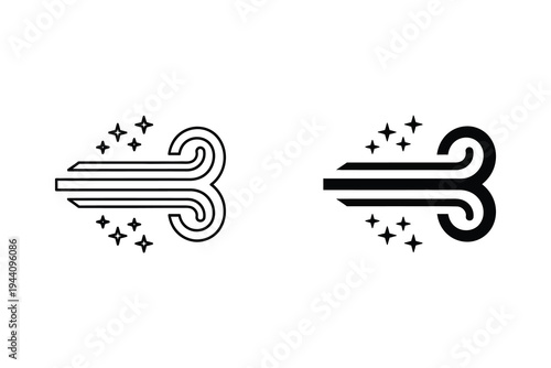 Abstract Wind and Air Flow Icon Set Representing Motion and Freshness