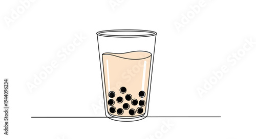 Fresh Bubble Tea in a Clear Glass with Tapioca Pearls