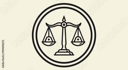 Black and white justice scale icon.
