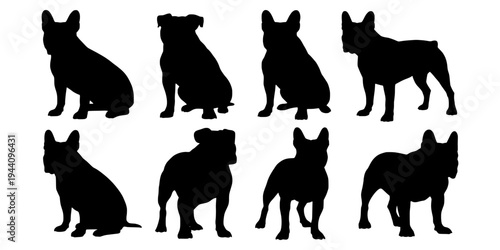 Bulldog silhouette vector set. British Bulldog black silhouettes. English Bulldog symbol collection. Isolated on white background. Vector illustration.