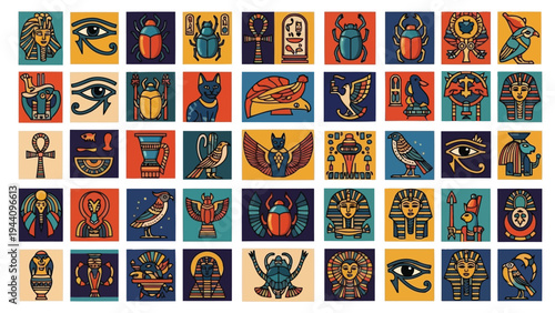 Vibrant mosaic of diverse cultural and religious symbols arranged in a grid pattern Vector