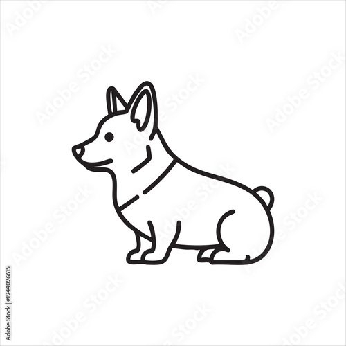 WebPurebred pembroke corgi canine outline sketch. Domesticated animal pet sitting calmly. Minimalist dog breed graphic icon for veterinary clinic.