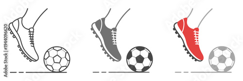 Illustration of soccer cleats kicking balls in different colors and styles