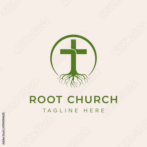 Rooted cross of Jesus Christ vector silhouette with roots. Believer. Church logo design